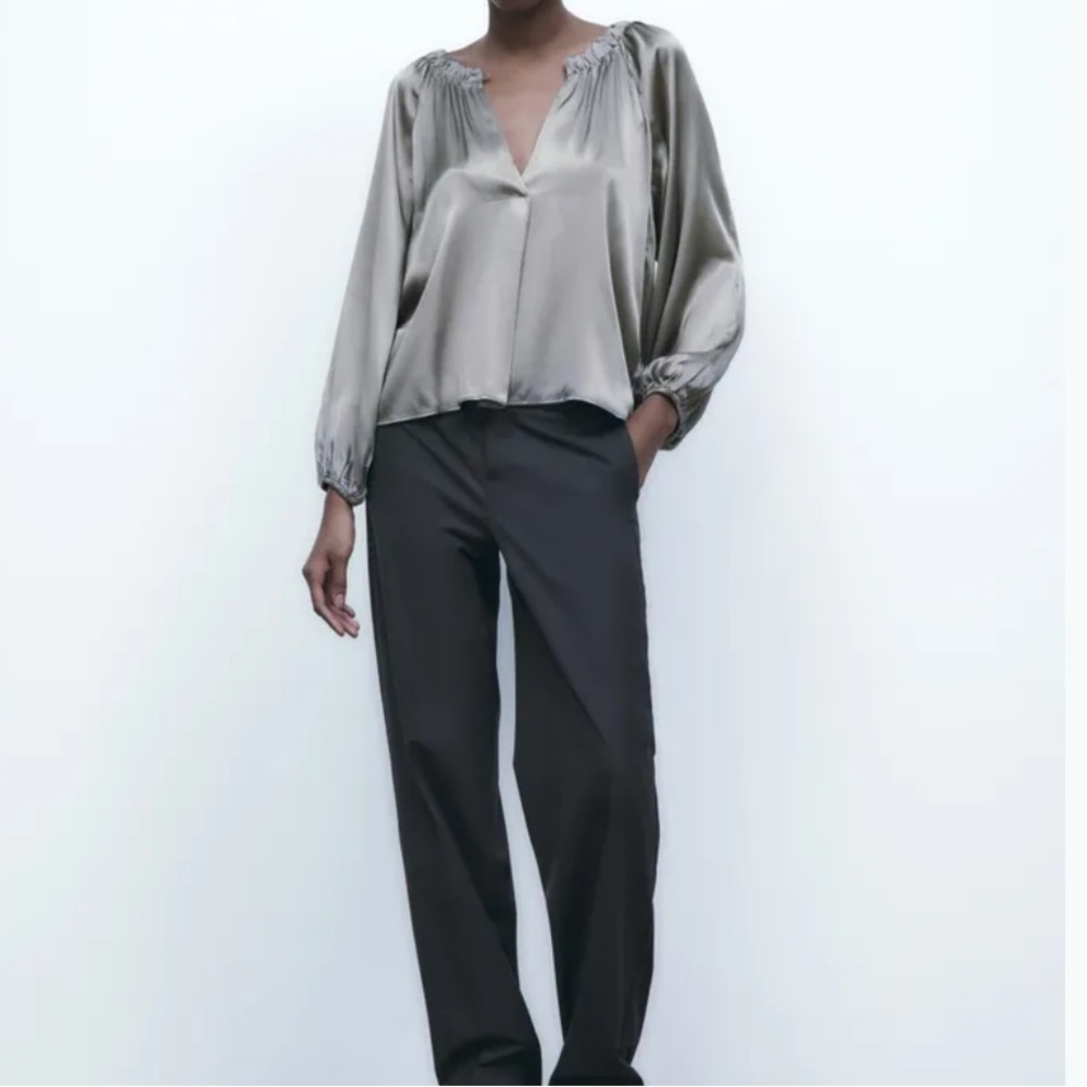 NWT Zara Voluminous Satin Effect Blouse Size S